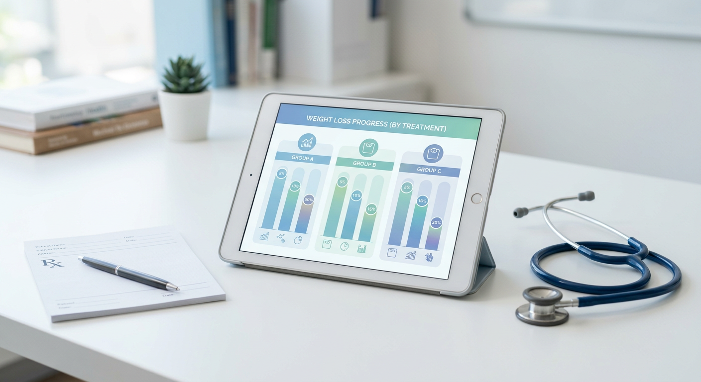 Vergelijkingstabel van verschillende afvalmedicatie op recept opties en hun effectiviteit