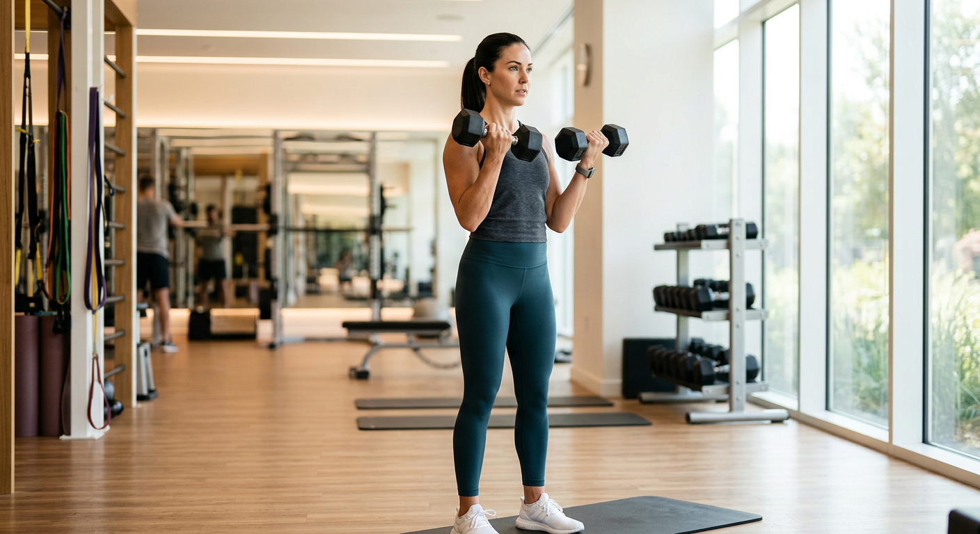 Persoon doet krachttraining in een sportschool als onderdeel van een gezond afvalplan