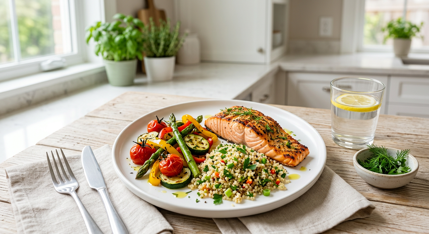Gezonde maaltijd met kleinere porties als onderdeel van een GLP-1 afvallen behandeling