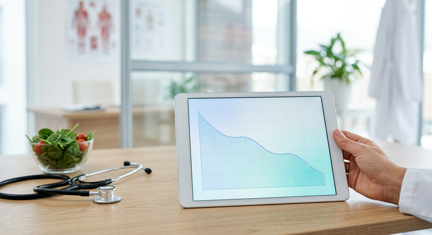 Grafiek die het geleidelijke gewichtsverlies met semaglutide over 12 maanden toont