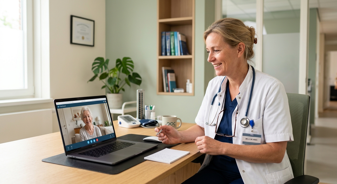 Arts bespreekt Ozempic behandelplan met patiënt tijdens online videoconsult