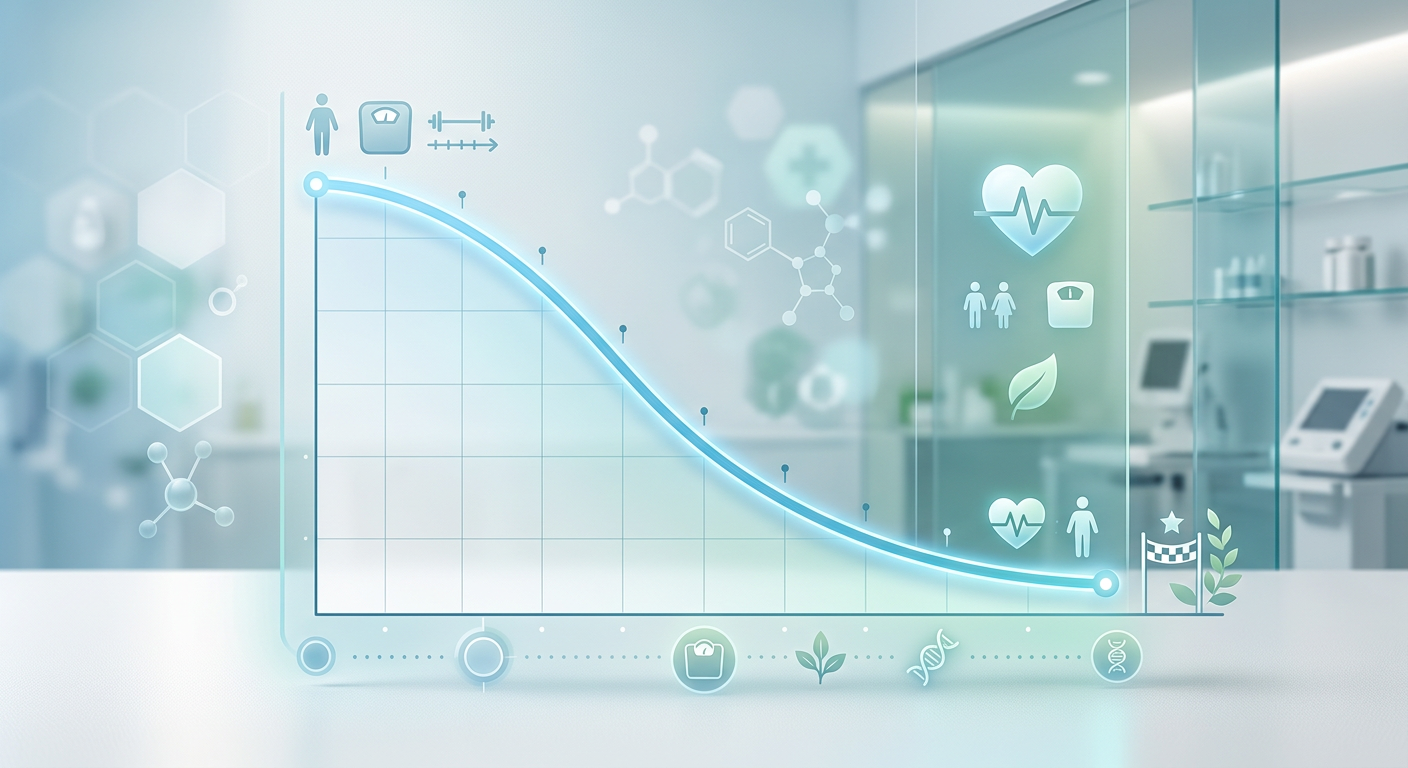 Grafiek die het geleidelijke gewichtsverlies met Wegovy over 12 maanden toont