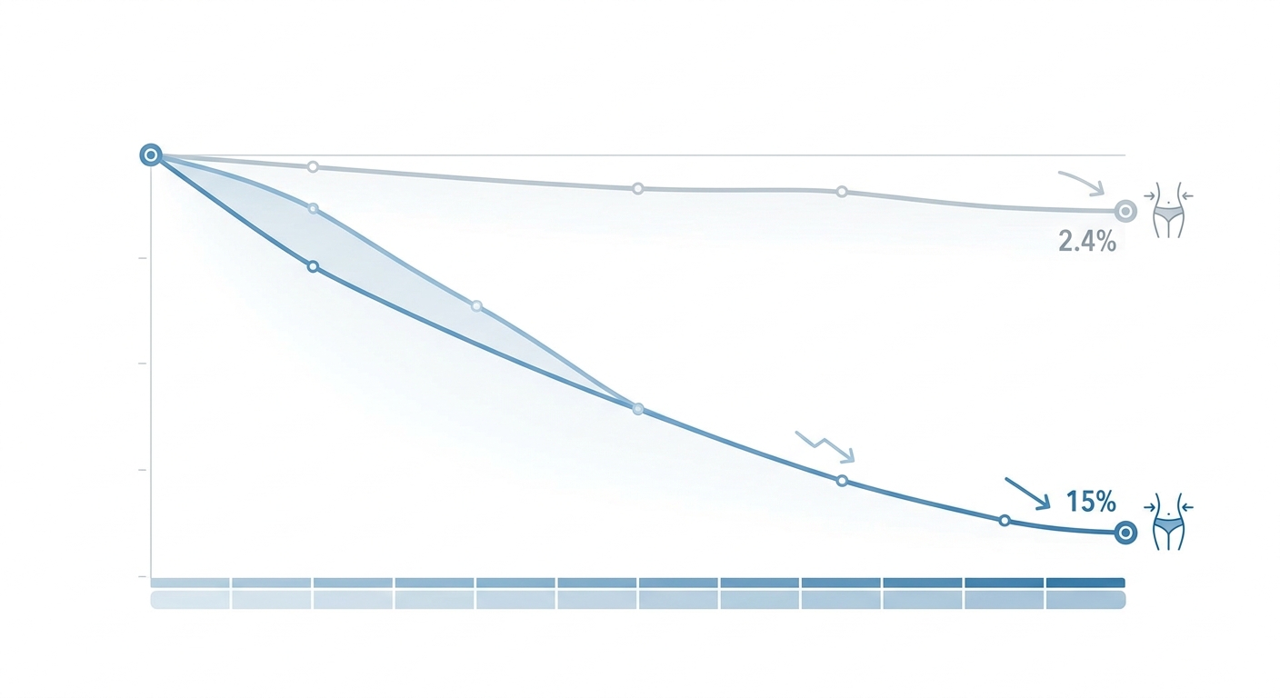 Grafiek die gemiddeld gewichtsverlies toont van Wegovy versus placebo over 68 weken