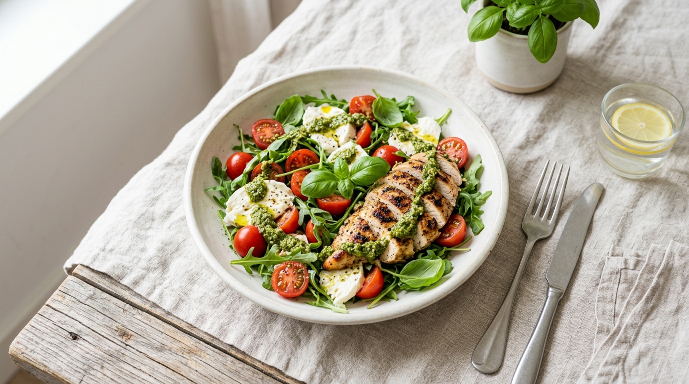 Caprese-salade met kipfilet en pesto