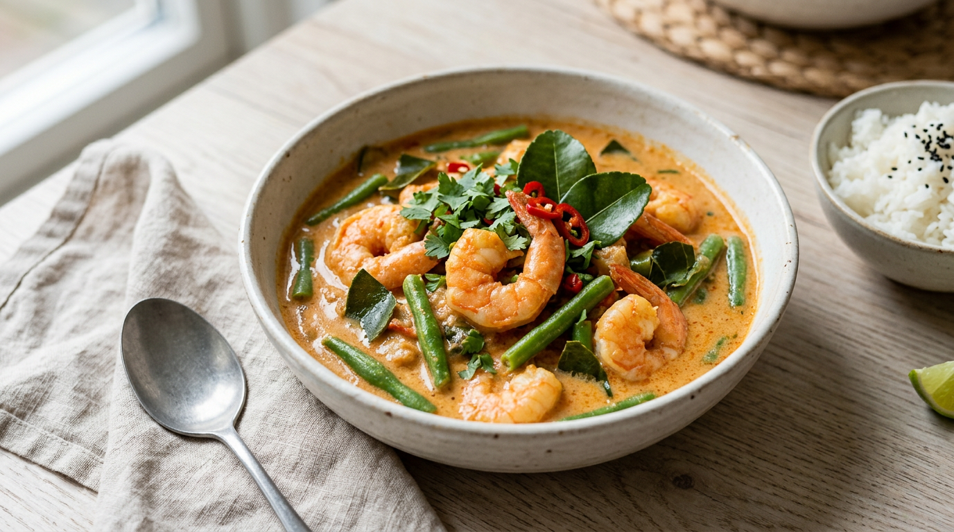 Thaise rode curry met garnalen