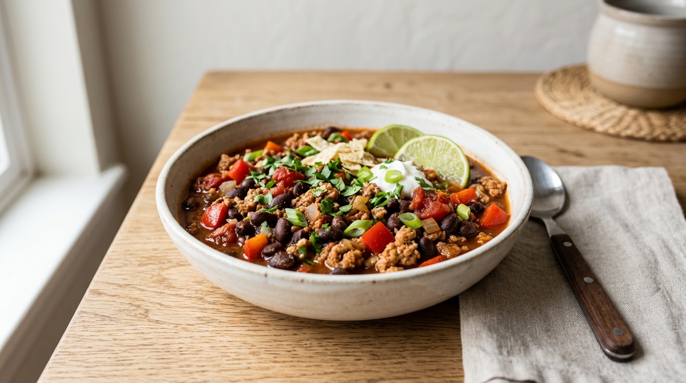 Mexicaanse zwarte bonen chili met kalkoen