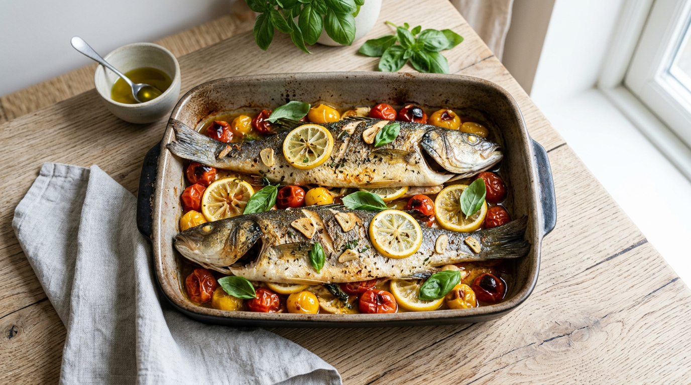 Branzino al forno met cherrytomaten
