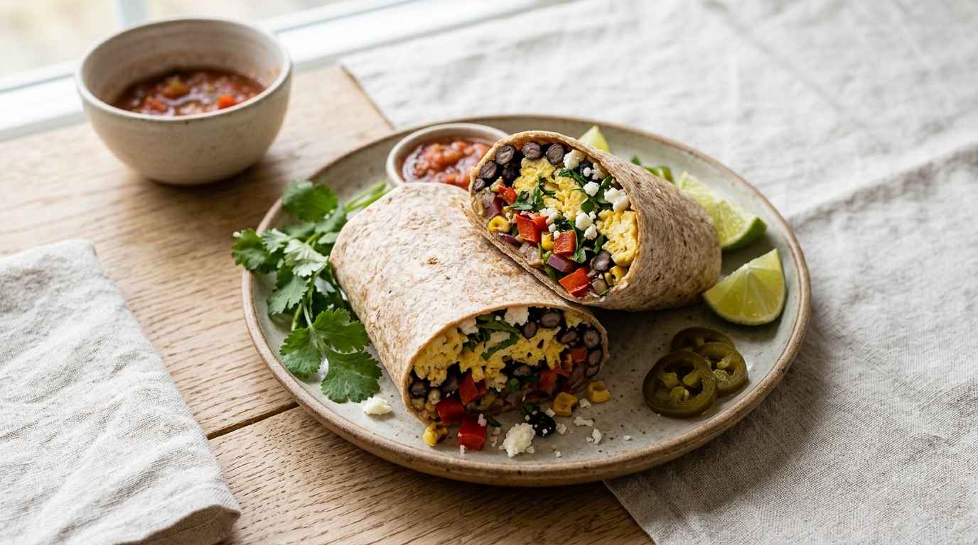 Mexicaanse ontbijt-burrito met zwarte bonen