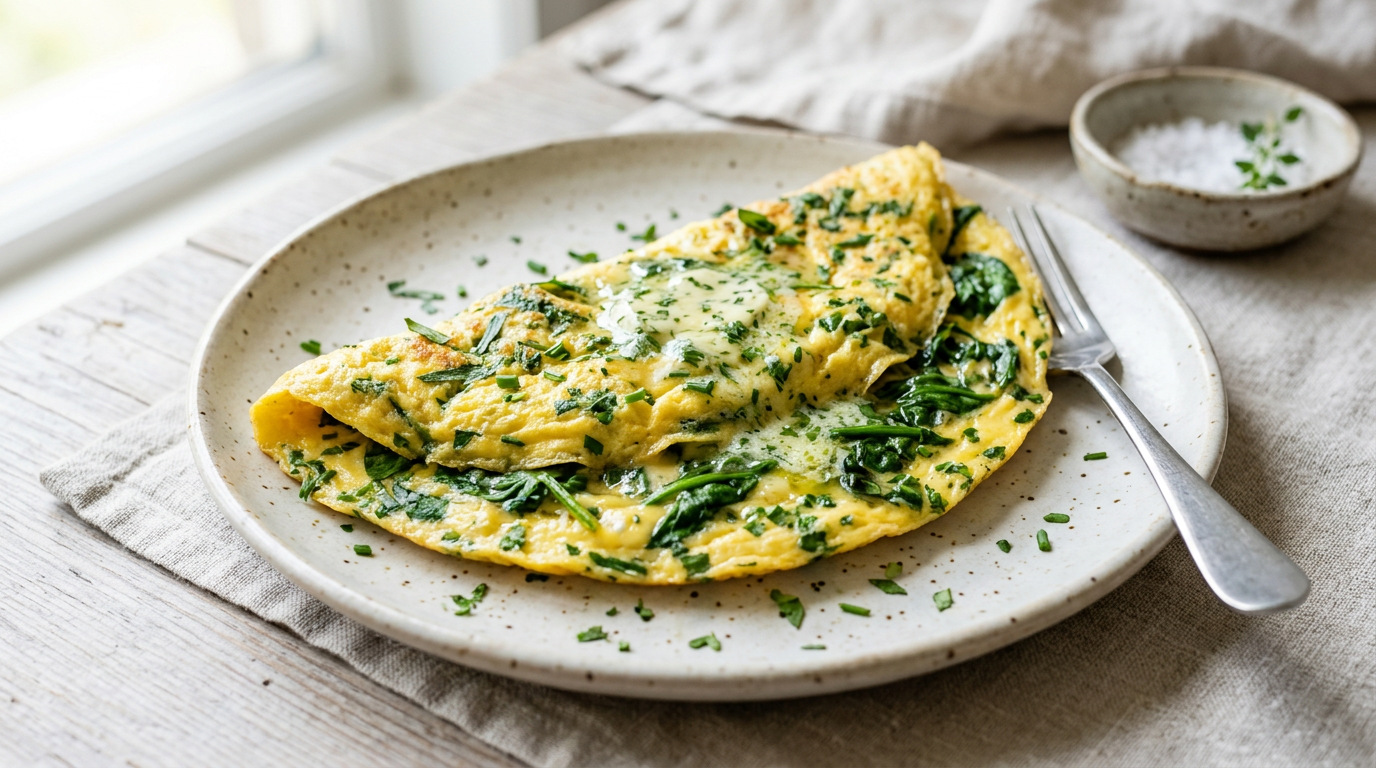Franse omelet met kruidenboter en spinazie