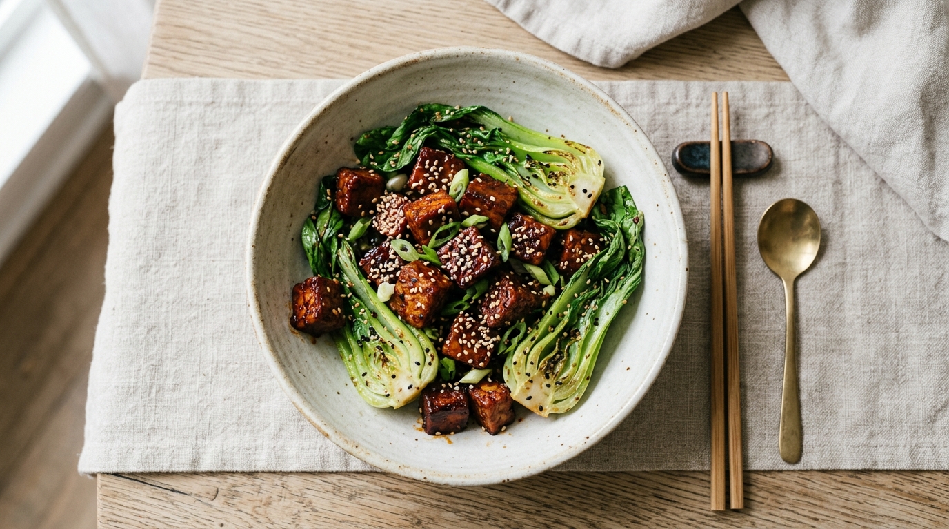 Koreaanse gochujang tempeh met bok choy