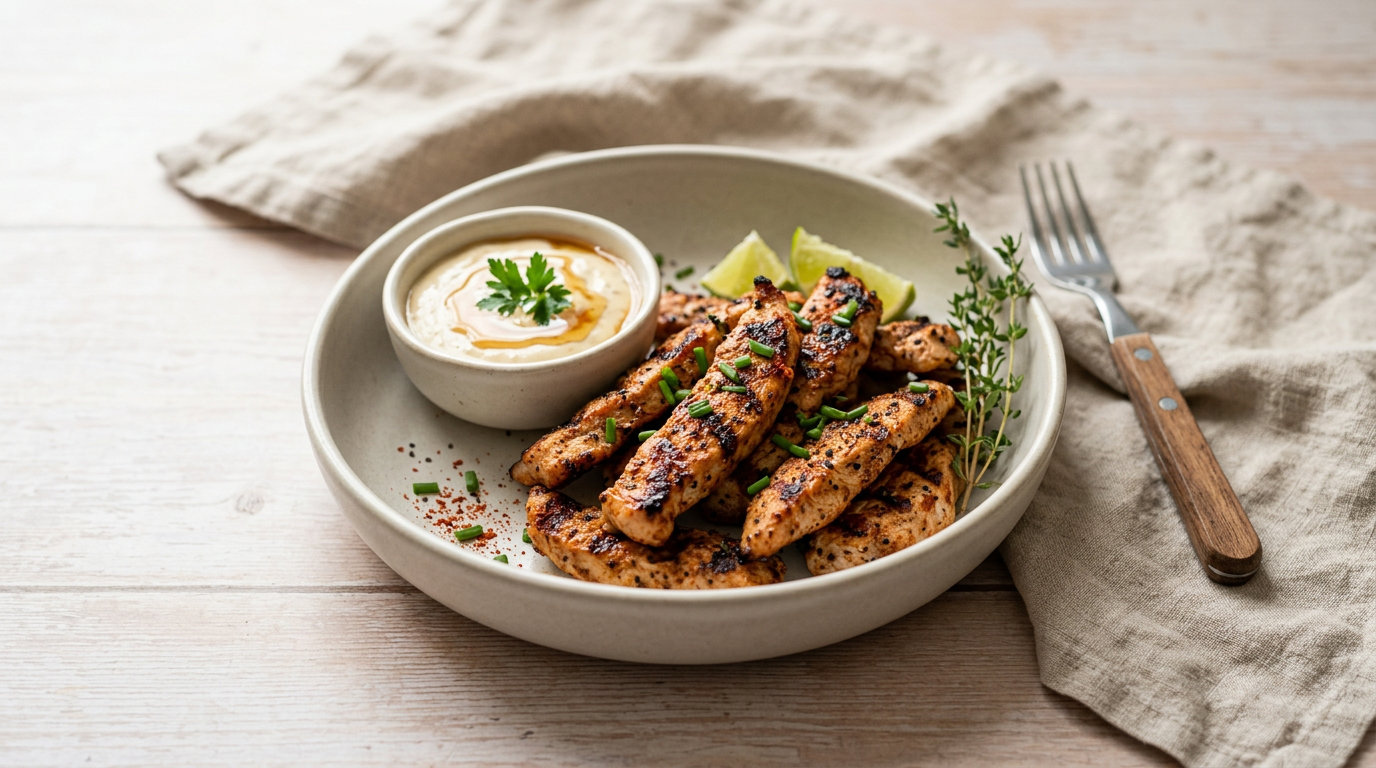 BBQ-kalkoenreepjes met ahorn-mosterd dip
