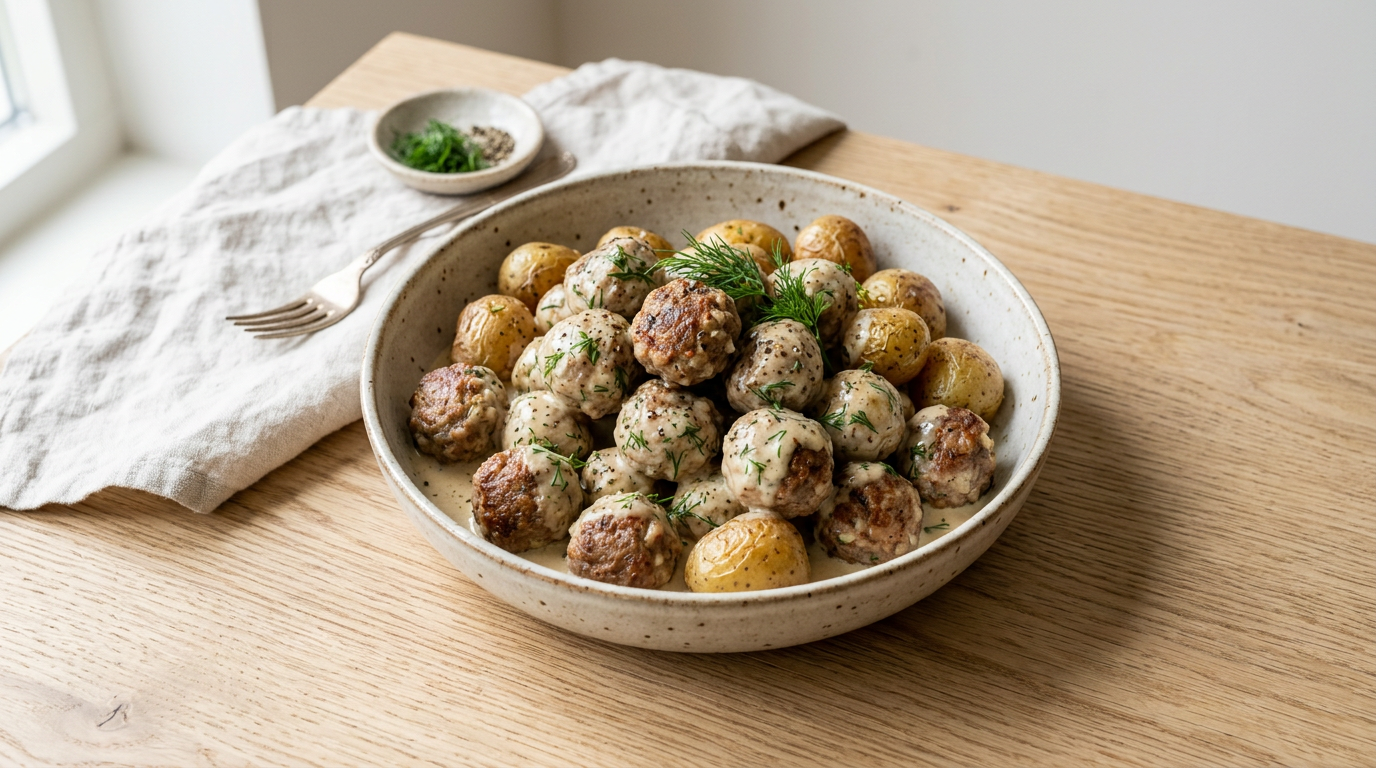 Zweedse gehaktballen met dille-aardappel